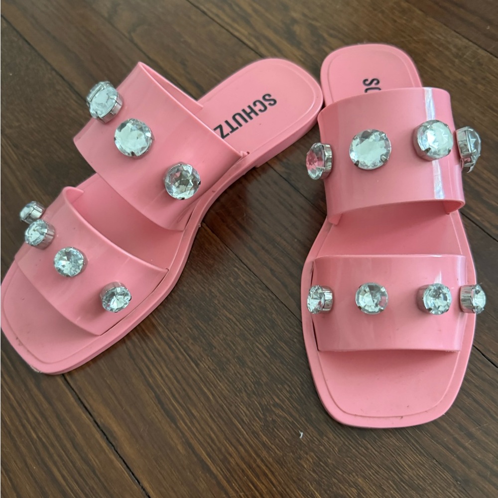 SCHUTZ Pink Crystal Embellished Sandals - Used, Size 7